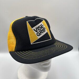 Vintage Vise-Grip Hat Cap Snap Back Black Yellow Trucker Made USA One Size